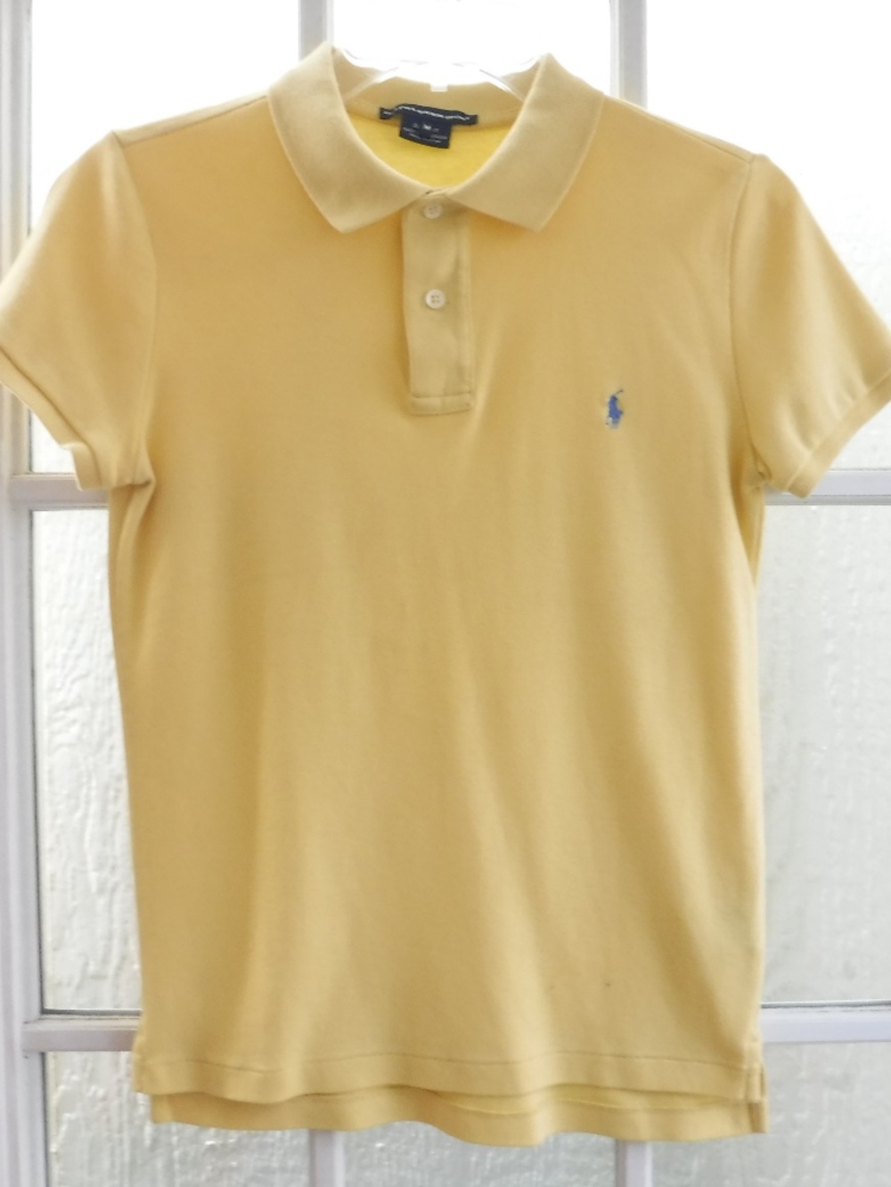 Ralph Lauren Sport Blue Pony Logo on Yellow Short Sleeve Collared Slim Fit Shirt